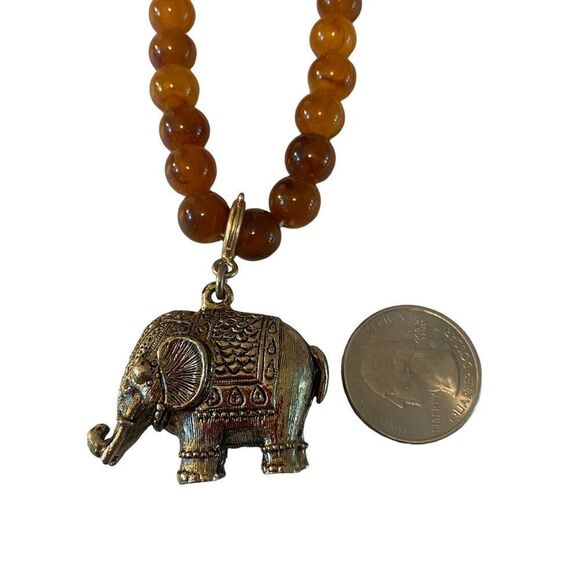 Sarah Coventry Brass Elephant & Amber Beaded Vintage Necklace - Picture 5 of 5